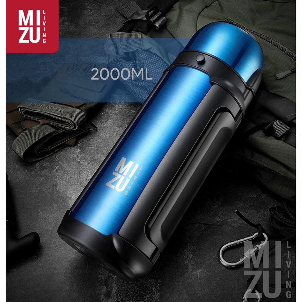 MIZU EXPEDITION 1500ml 2000ml Vacuum Thermos Bottle TAHAN 48 JAM Termos Botol Air Panas Air Es-2000ml BLUE