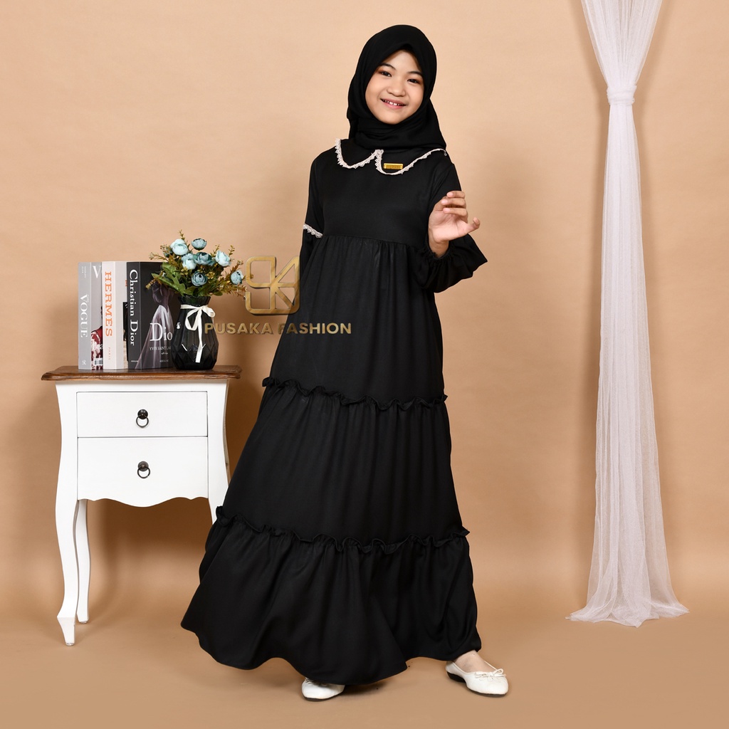 NAYLA kids gamis anak muslim perempuan tanggung long dress serut susun kid wanita anak usia 4 5 6 7 8 9 10 11 12 13 14 tahun warna putih tulang bw hitam lilac wardah dusty pink fashion muslim anak pesantren  ngaji manasik haji maulid nabi sekolah agama