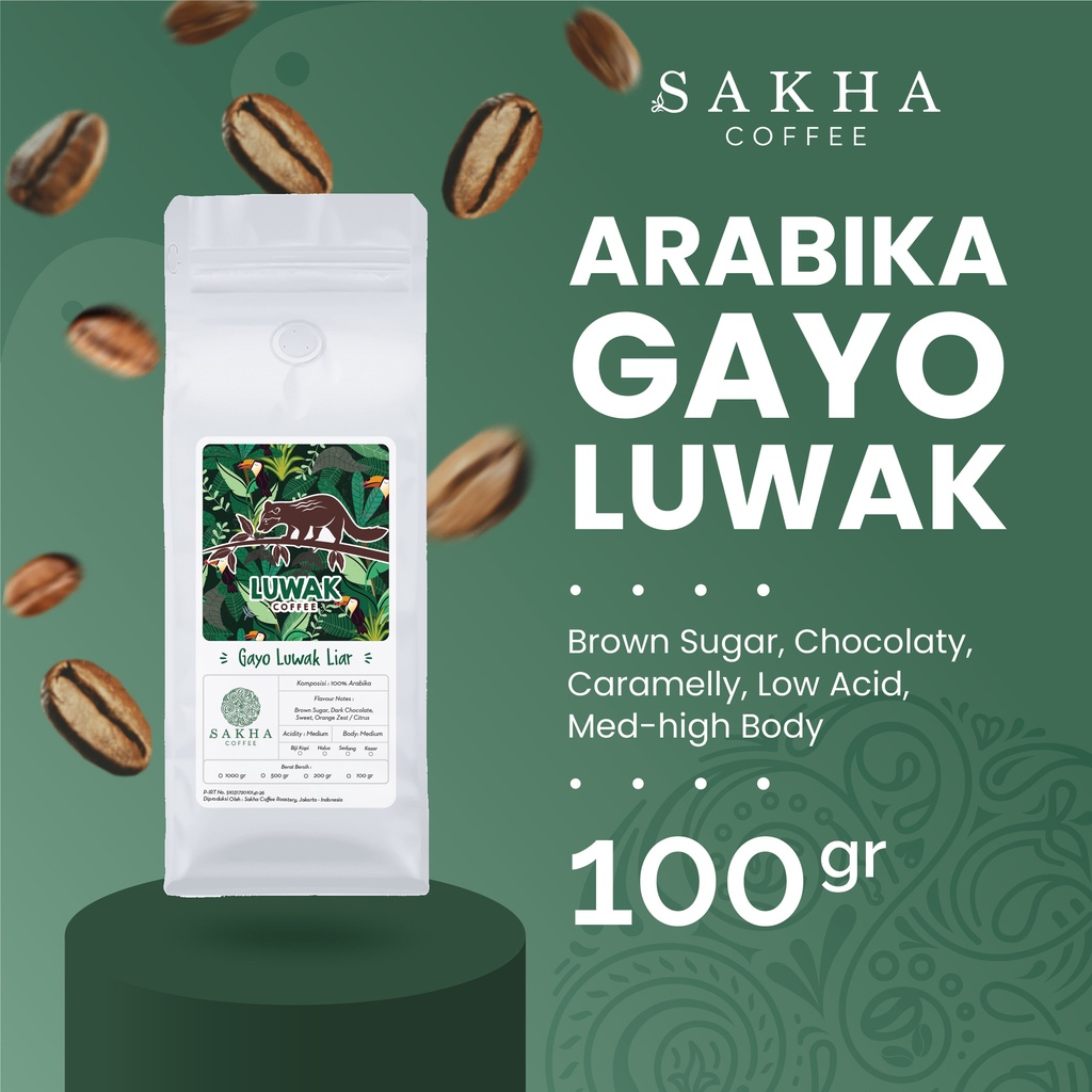 

Kopi Luwak Liar Arabika Gayo Aceh Arabica Coffee Roast Beans 100 Gram Biji Bubuk Coffe Bean Espresso Manual Brew Sakha Roastery