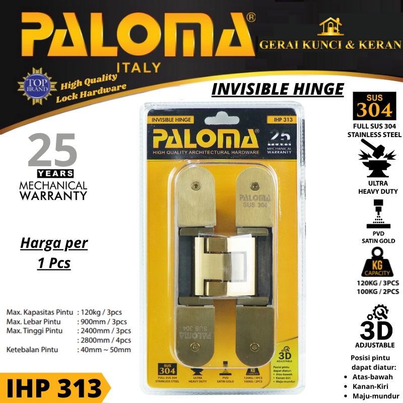 PALOMA IHP 313 INVISIBLE HINGE PALOMA ENGSEL TANAM P100 SATIN GOLD PVD