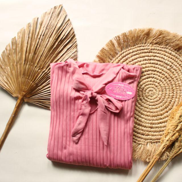 GAMIS PLISKET PITA MAYUNG JUMBO/ GAUDI  LONG DRESS PLISKET/ GAMIS DASI-Pink