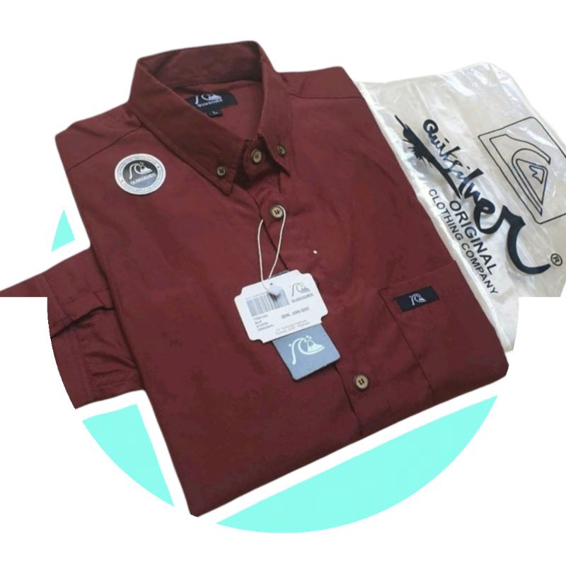 Kemeja Pria Casual Polos Lengan Panjang Oxford Maroon Solid Slimfit Murah