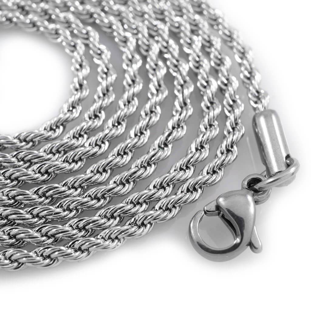 Kalung Pria Rope Chain Necklace Silver Tone
