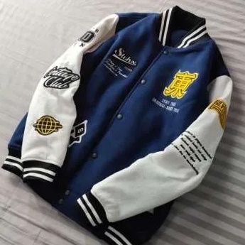 Jaket Baseball Varsity - Jaket Varsity Baseball Pria Wanita Kamikaze Jepang Fullprint-Navy Salvio
