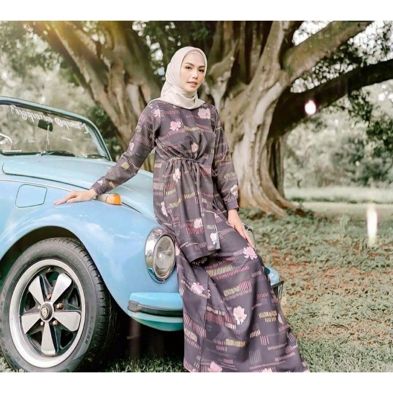 Vanilla Hijab lotus dress - ROYAL BRUNETTE XL