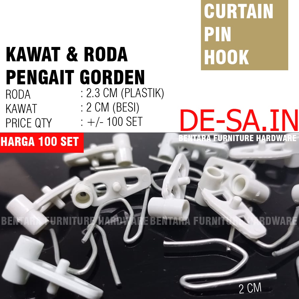 100 X Kawat / Roda Cantolan Pengait Kait Gorden Vitrase - Curtain Drapery Hook Roller Tirai Gordyn Hordeng Gordeng