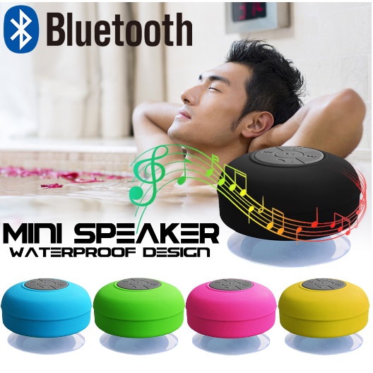 Speaker Bluetooth Bentuk Bulat / Mini Portable Waterproof Wireless Tahan Air Tempel Dinding