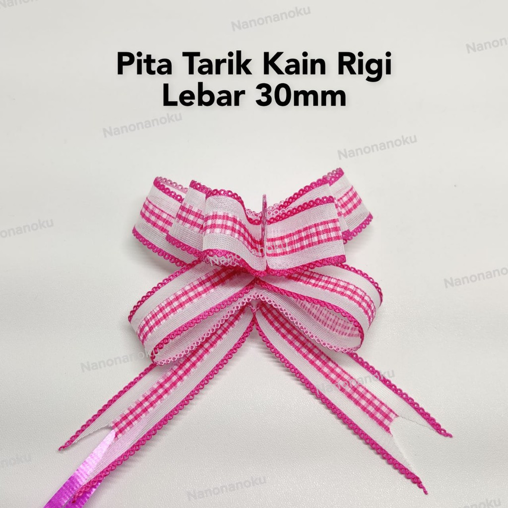 [10 pcs/warna] Pita Tarik 30 mm Tengah Kotak-kotak Rigi Pita Serut