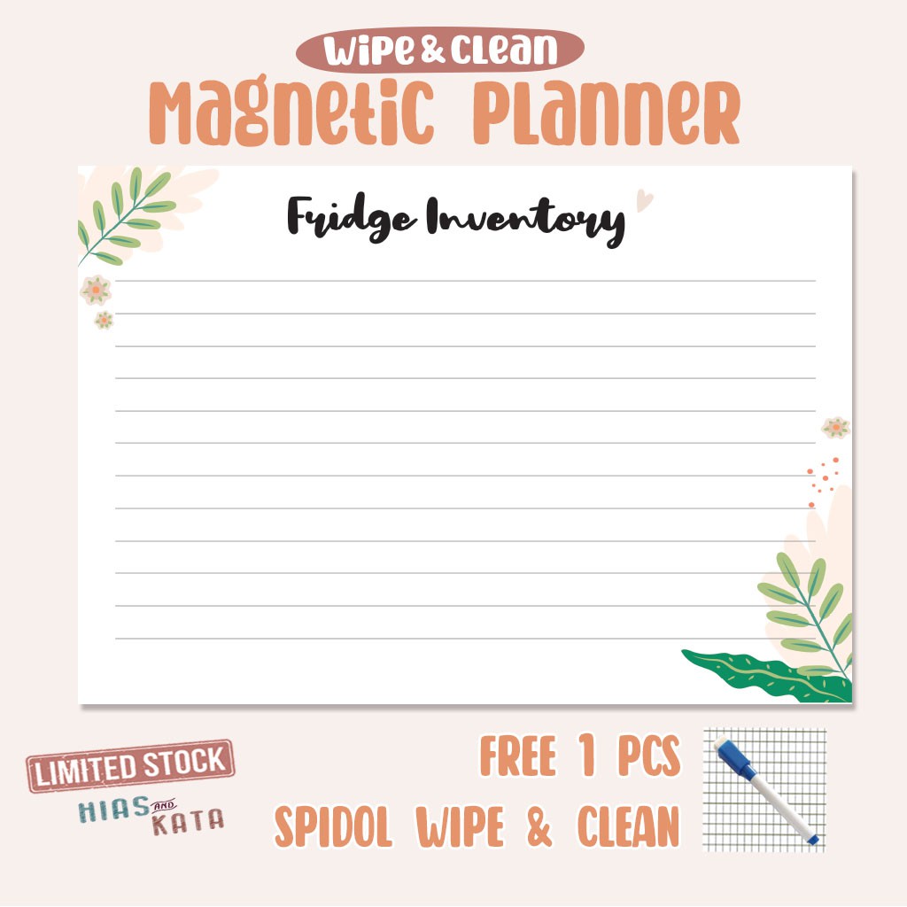 

magnetic planner fridge inventory persediaan isi kulkas magnetik ( bonus 1pcs spidol)