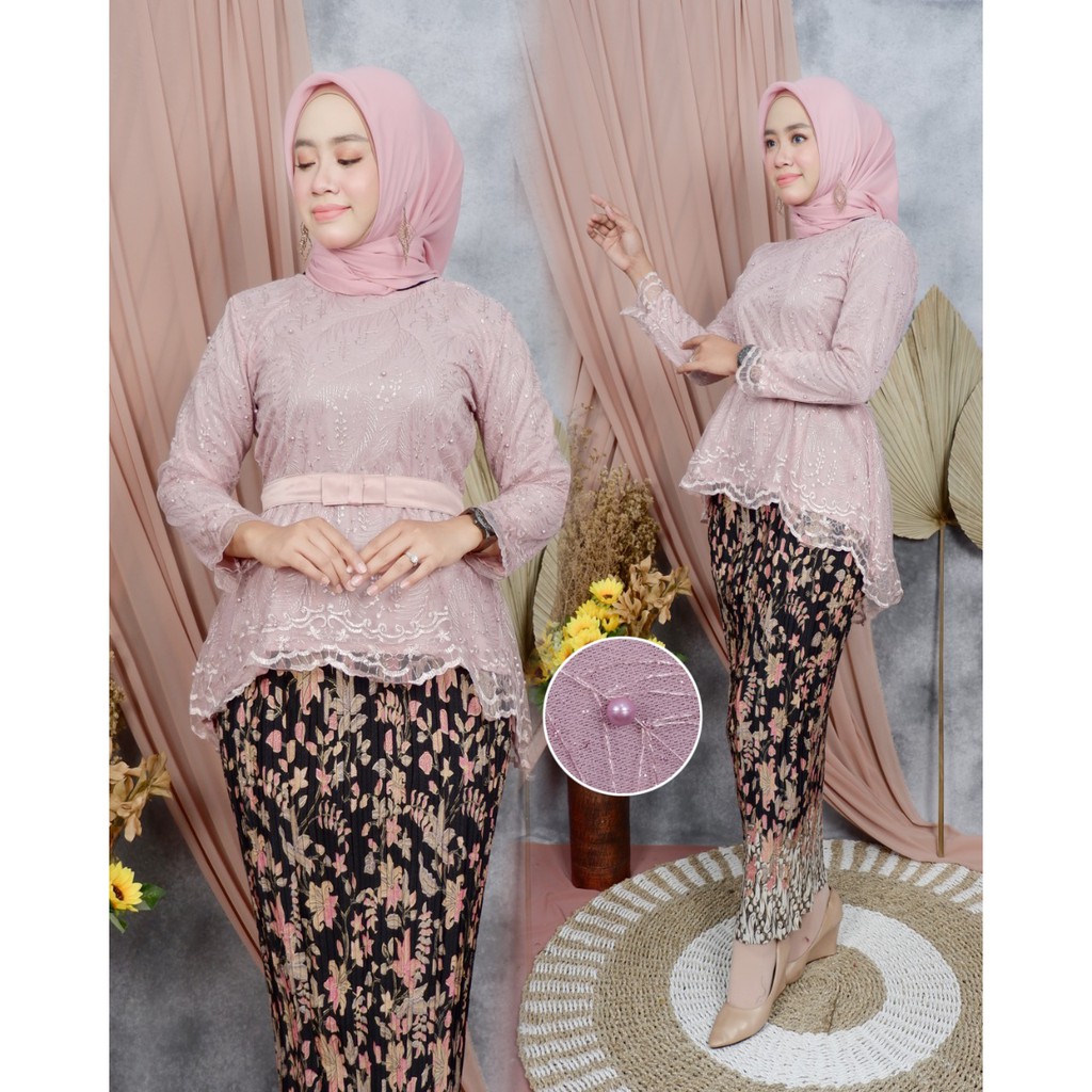 PROMO SET KEBAYA TULLE PINQUIN / SET KEBAYA TULLE MUTIARA BORDIR PINQUIN