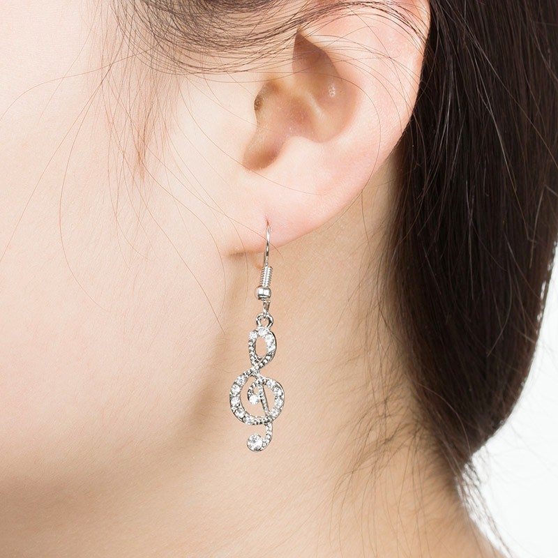 Aksesoris Fashion Wanita: Anting Tusuk Kait Elegan, Zirkon Bulat, Lapis Silver/Perak Rotating Zircon