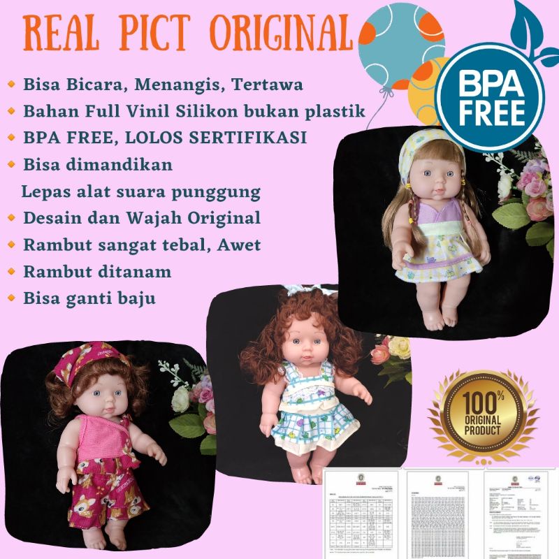 BEST SELLER! BPA FREE Boneka Bayi Perempuan Reborn Bicara Menangis Cantik Vinyl Silikon Bisa Mandi