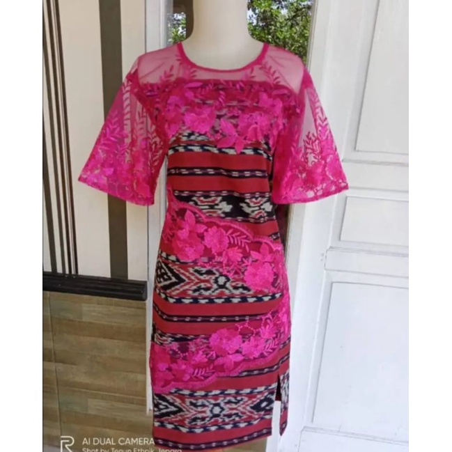 DRESS BROKAT TENUN FASHION TROSO JEPARA, DRESS CASUAL BROKAT TENUN ETNIK JEPARA, DRESS TENUN KOMBINA