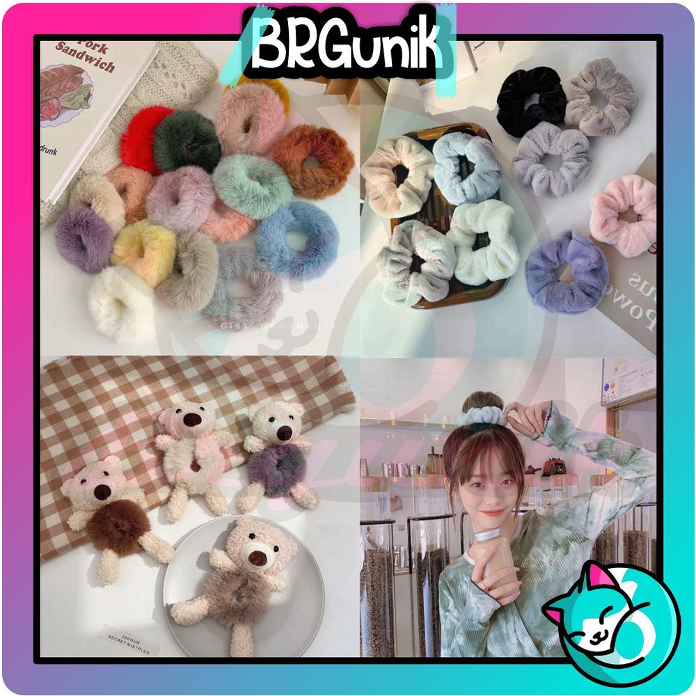 BRGUNIK Ikat Rambut Korea Scrunchie Korean Style Kunciran Rambut Korea Ikat Rambut Anak Aesthetic Scrunchie Rabbit Hair Bulu Halus Hair Band R691 692 693