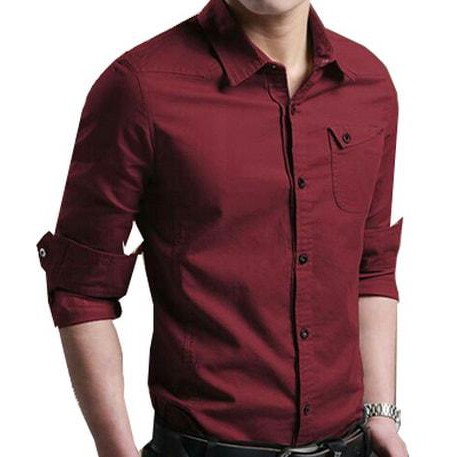 Kemeja Pria Fit XL miller merah maroon murah kantor formal Simfit