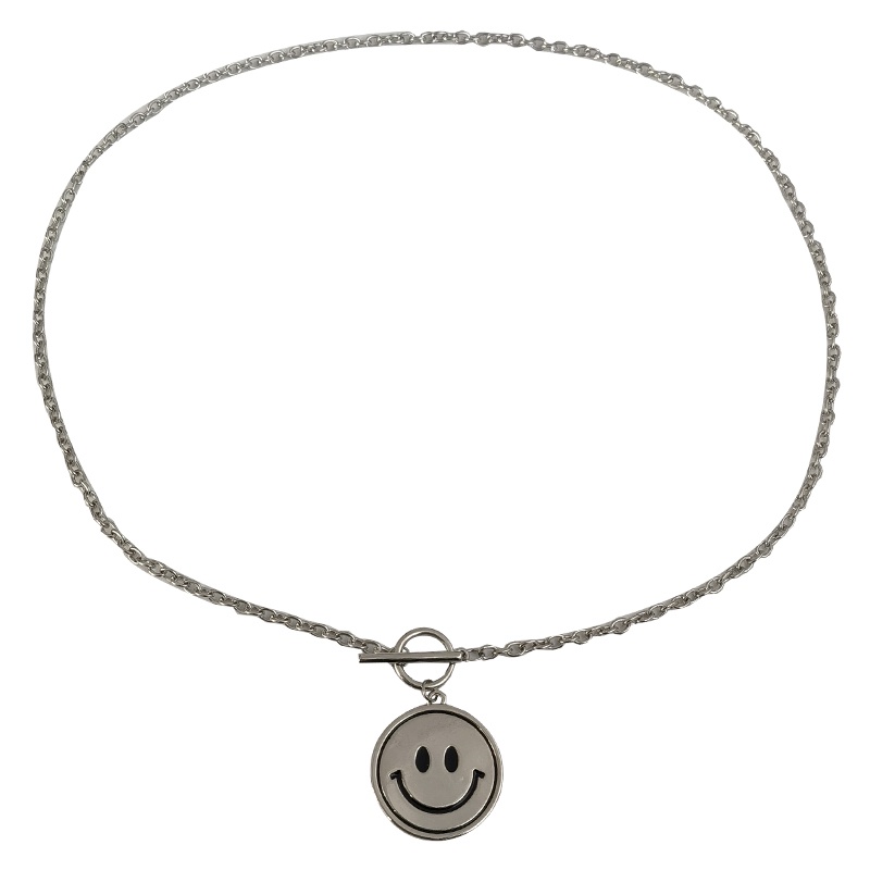 Kalung Rantai Dengan Liontin Smiley Face Gaya Hip hop Punk Untuk Wanita