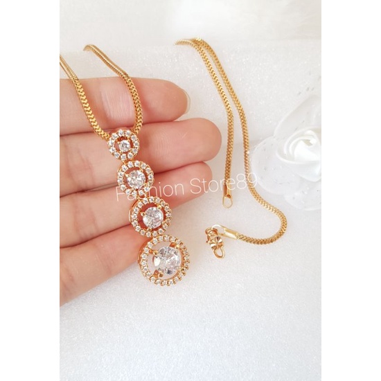 Impor Kalung 4baris permata zircon import perhiasan lapis emas 18k