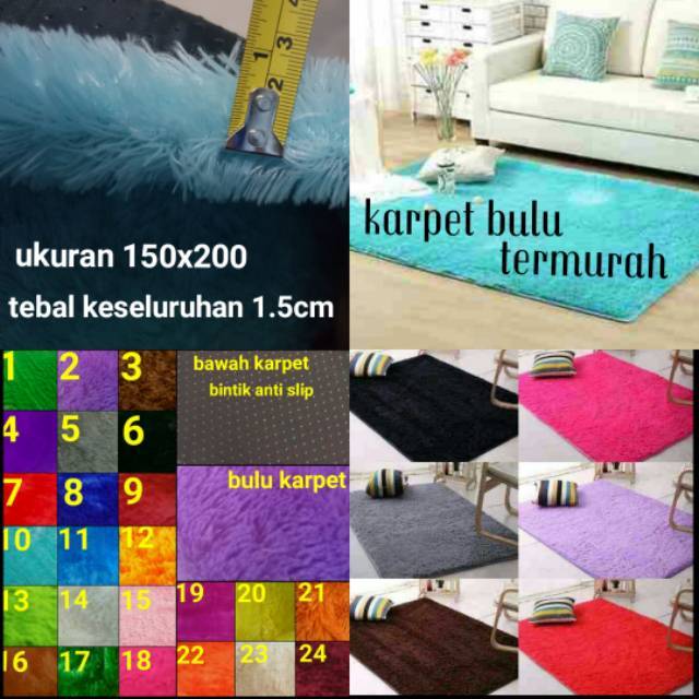  karpet  bulu  rasfur ukuran 200x150 tebal keseluruhan 1 5cm 