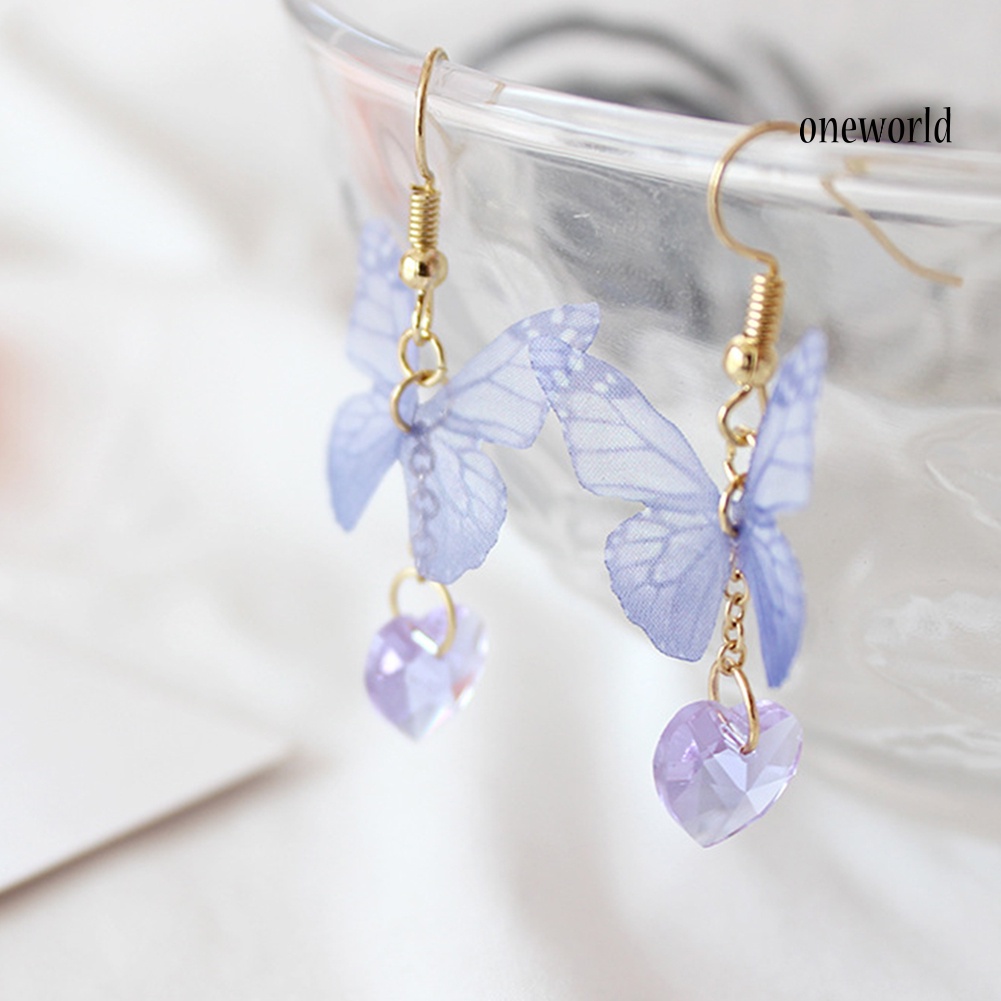 OW@ Party Elegant Women Butterfly Heart Long Dangle Hook Earrings Jewelry Gift