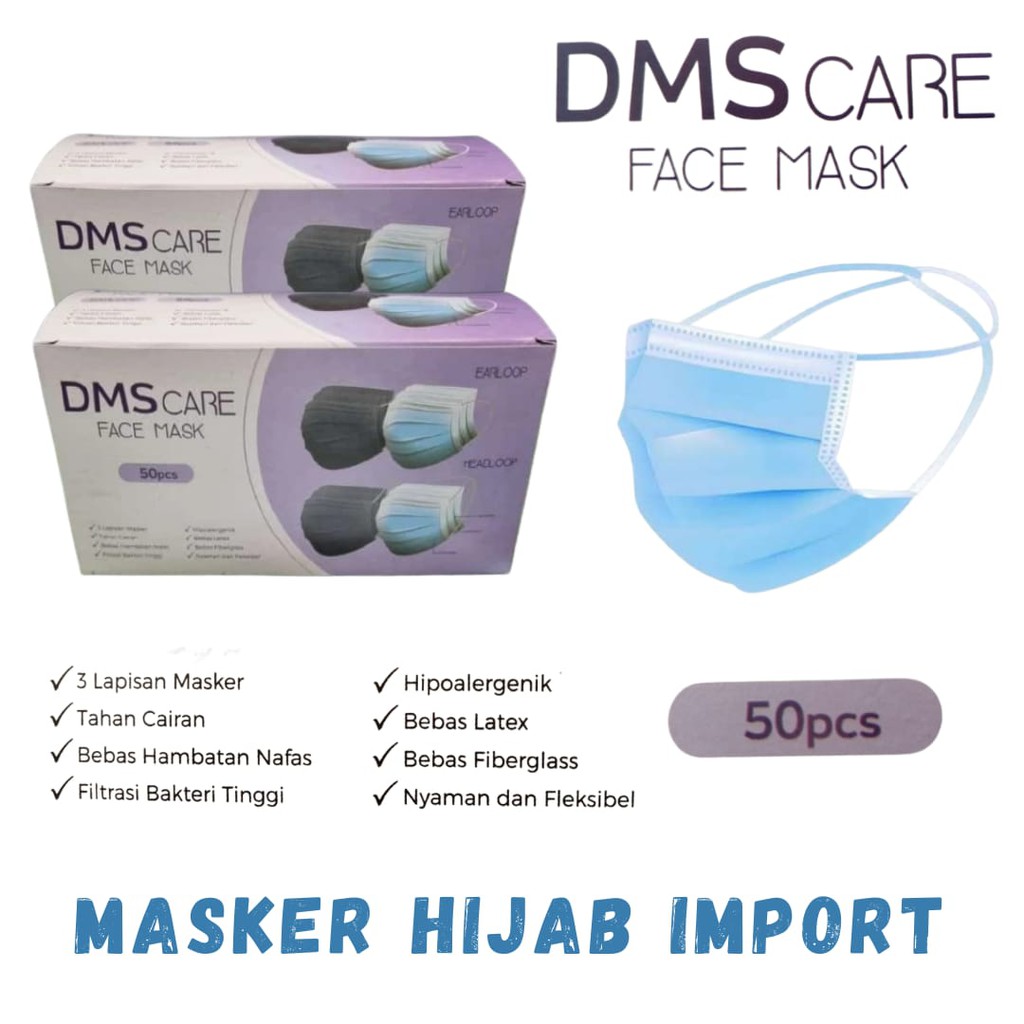 DMS Care Disposable Masker Headloop (Hijab) Box (Isi 50) 3 Ply Non Medis Face Mask