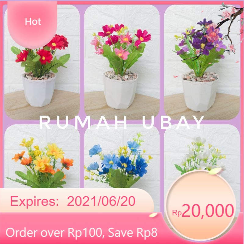 [COD]BUNGA MINI + POT UNTUK HIASAN RAK DINDING