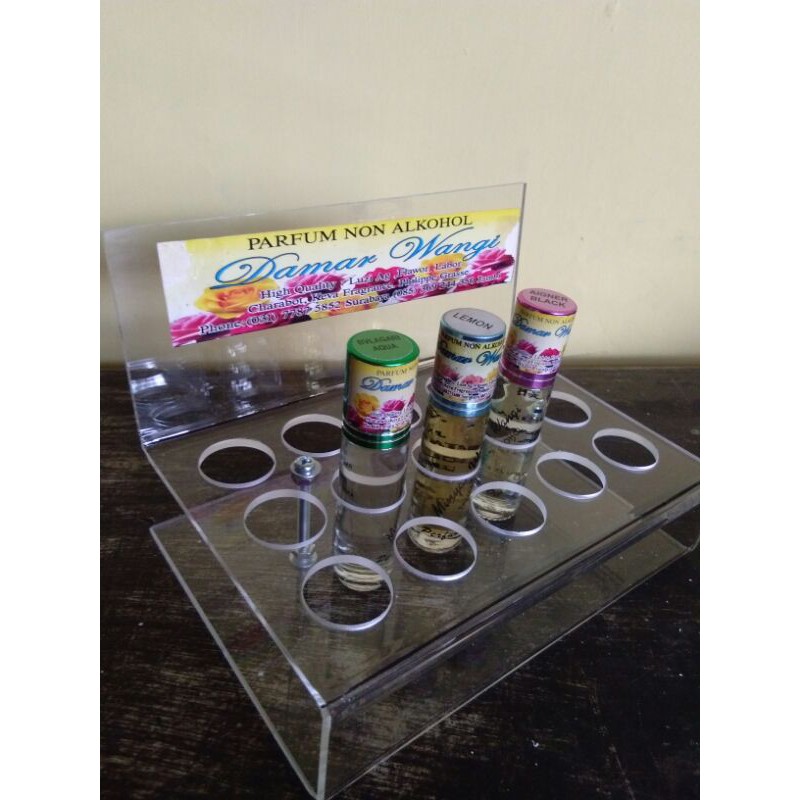 Display parfum acrilik utk botol roll on 6- 10 ml lubang 15  diameter 2,2 cm