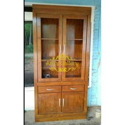 lemari buku dapur pajangan minimalis kayu jati jepara