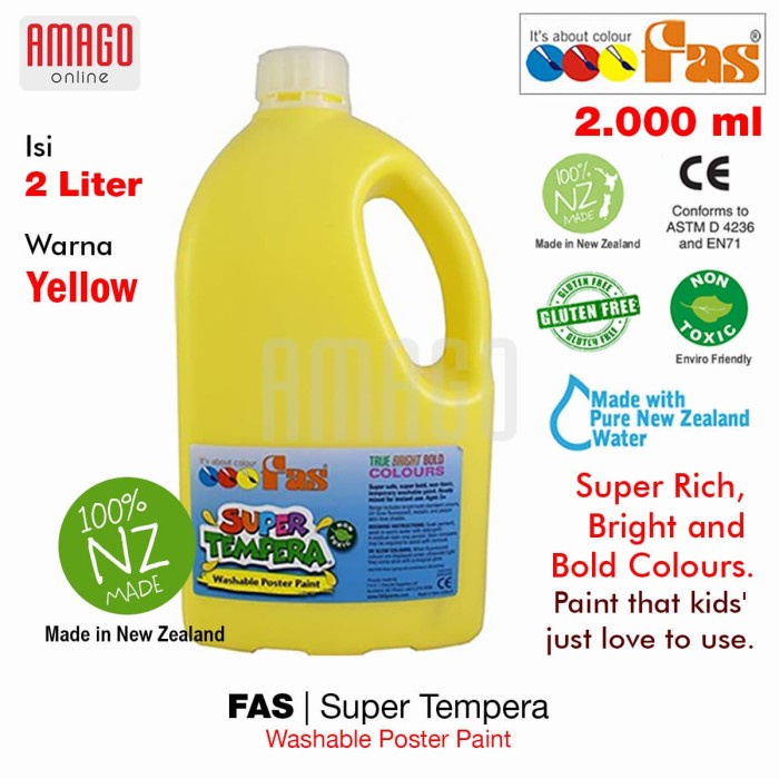 FAS - SUPER TEMPERA WASHABLE POSTER PAINT - 2 LITERS - YELLOW - 007