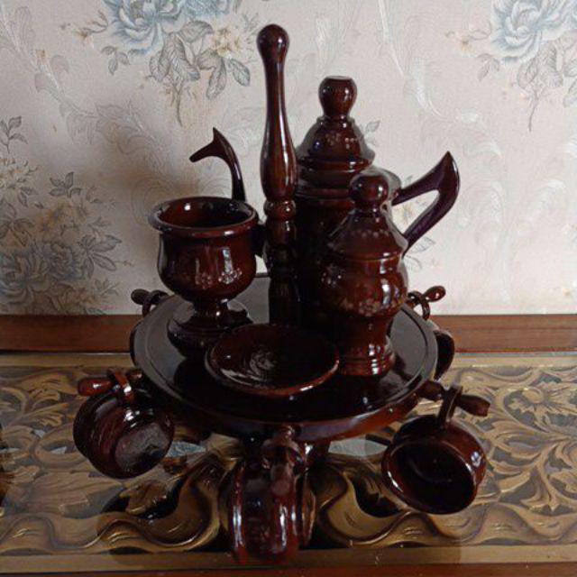 (bisa Cod) Satu Set Teko Gelas Dan Cangkir Model Gantung Bahan Kayu Jati - Dekorasi Hiasan Meja Tamu