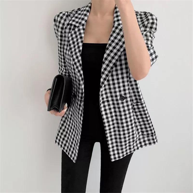 [blazer kotak lady VL] blazer wanita katun kotak hitam putih