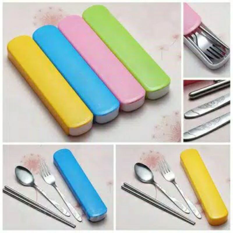 Cutlery Set Stainless Sendok Garpu Sumpit / Set Alat Makan Portable