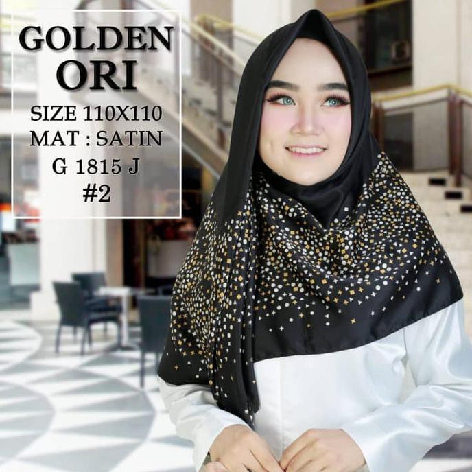 Jilbab Segi Empat Satin Black By Golden Ori / Jilbab golden ori - D 2