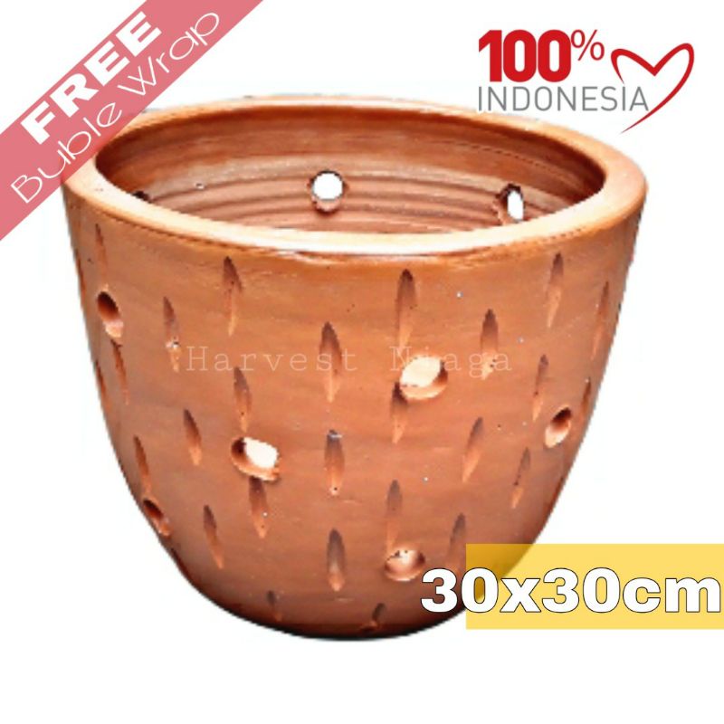 Pot anggrek tanah liat terakota rintik besar 30x30cm