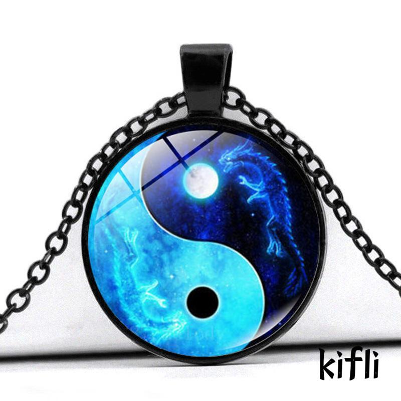 Kalung Rantai Dengan Liontin Batu Permata Motif Naga Bulan Yin Yang Tai Chi Untuk Sweater