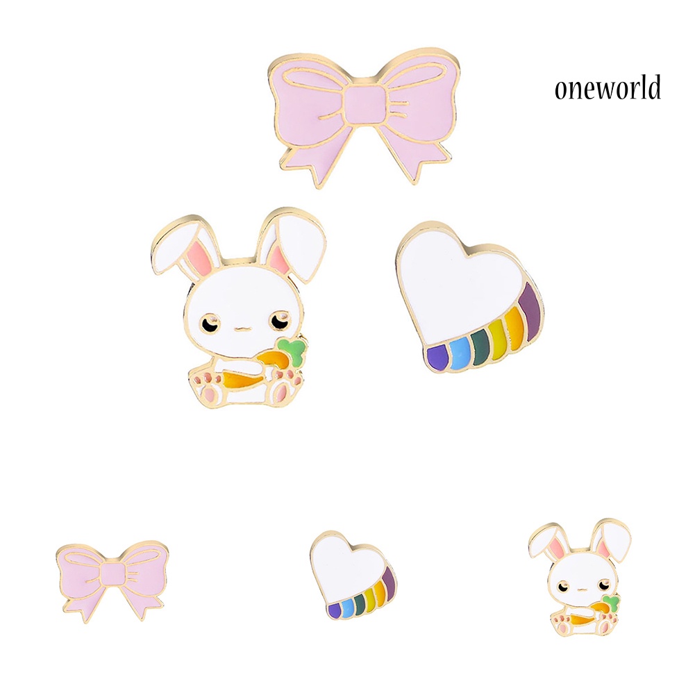 OW@ Cute Cartoon Enamel Brooch Pin Animal Rabbit Pattern Clothes Badge Jewelry Decor