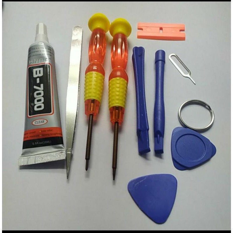 Obeng Set Reparasi HP 10 IN 1 + Lem T7000 15 / B7000 15 ML /3 Ml Bisa Buat Semua Handphon