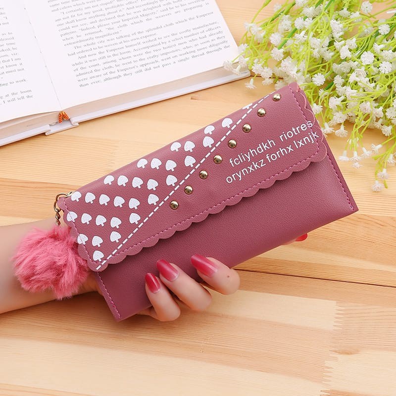 (COD) DOMPET PANJANG WANITA FREE POM-POM DOMPET LIPAT WANITA ❤️❤️MALLSHOPPING❤️❤️