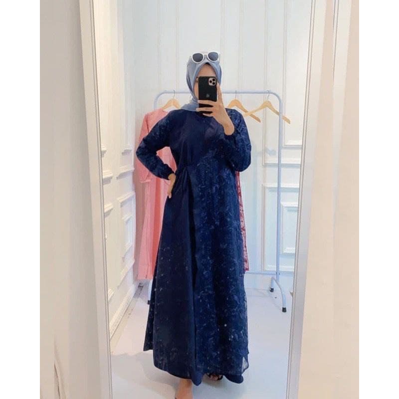 GAMIS BRUKAT MUTIARA RINIA KOMBINASI MOSCREPE / Gamis brokat busui/bumil muslimah GAMIS SWAN TERBARU UKURAN SIZE M L XL XXL JUMBO