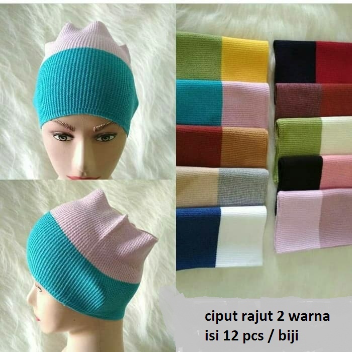 12 PCS CIPUT RAJUT 2 WARNA/BANDANA HIJAB 2 WARNA ISI 1 LUSIN/INNER HIJAB 2 WARNA ISI 12 BIJI/DALEMAN
