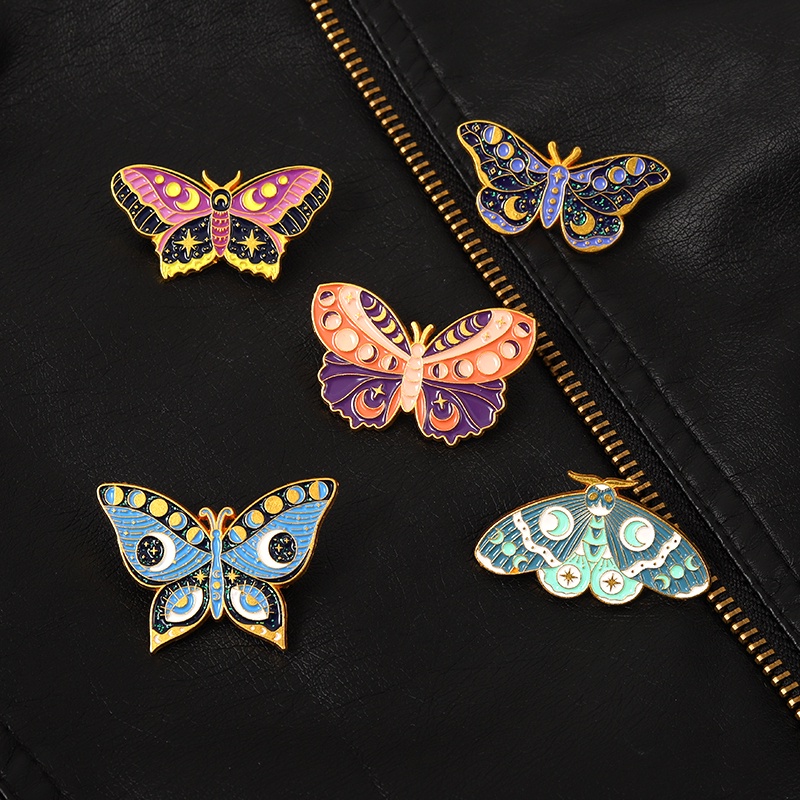 Bros Pin Enamel Bentuk Bintang Bulan Butterfly 5 Gaya Untuk Hadiah