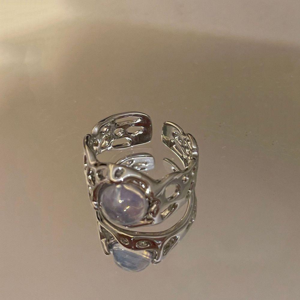 Cincin Batu Akik Logam Bentuk Hati Tidak Teratur Model Terbuka Dapat Disesuaikan Gaya Punk Vintage Korea Untuk Wanita