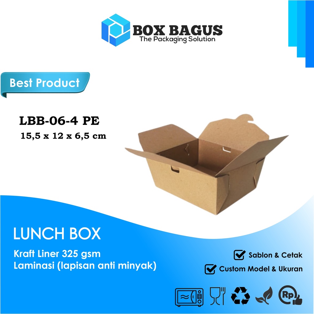 LUNCH BOX 15,5x12x6,5 KRAFT 325 GSM LAMINASI - DUS KOTAK HAMPERS MAKANAN NASI MIE BUBUR KUE SNACK