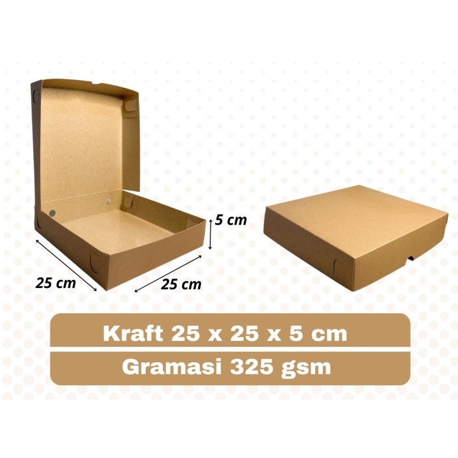

PIZZA BOX KRAFT 25X25X5 CM 10 pcs Coklat Laminasi Kotak Donat Kue