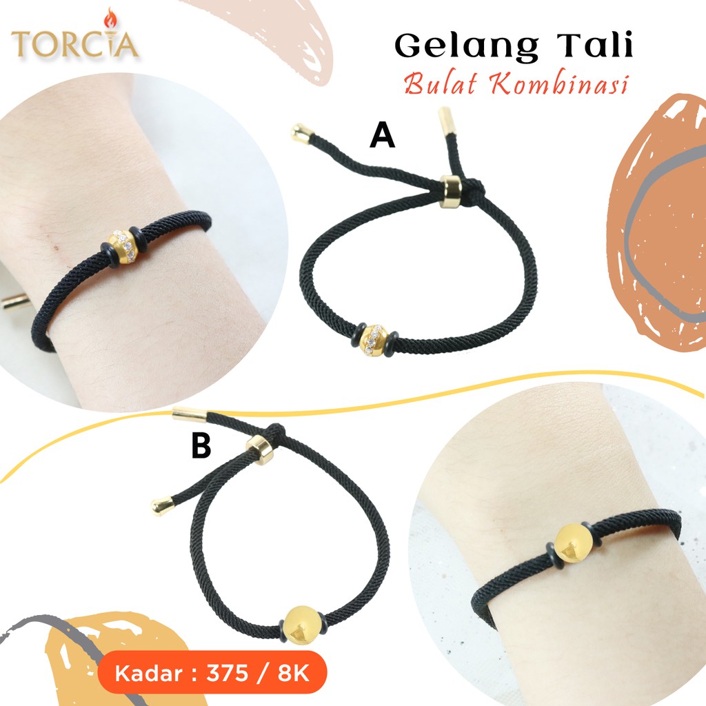 Gelang Tali Charm Emas Asli Bulat Kombinasi Kadar 375 Torcia