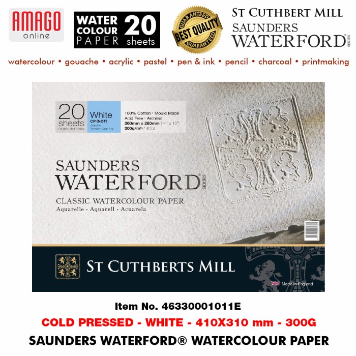 Saunders Waterford Watercolour Paper Cold Pressed - White - 20 lbr - 410x310 mm - 46330001011E