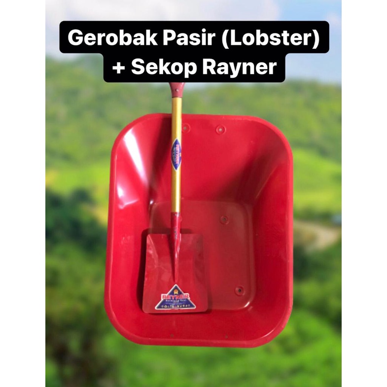 Gerobak Pasir Dorong (Lobster) + Sekop Rata Baja Gagang Kayu (Reyner)
