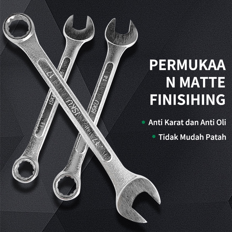 ISKU Kunci Ring Pas Set 8-24mm Mantap Combination Wrench Mirror Polished 11pcs/13Pcs Kunci Pas Tools