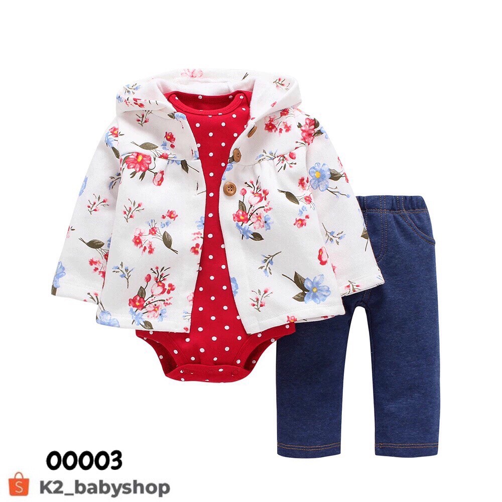 BABY K2 - BABY JAKET SET 3 IN 1 MOTIF BUNGA KODE 00003