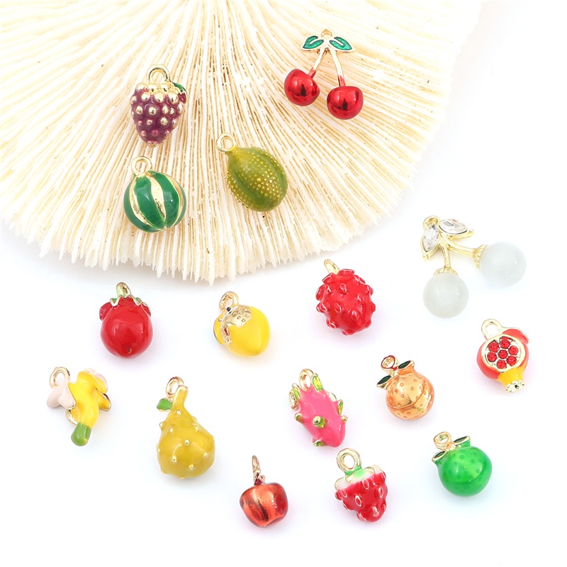 2 Pcs Liontin Enamel Charms Bentuk Buah Strawberry Semangka Nanas Untuk Kalung Anting Gelang