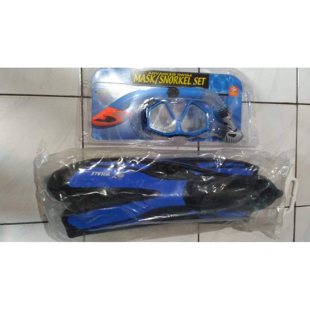 PAKET SNORKEL SILICONE DRY MERK SEAL + FIN KAKI KATAK MERK WHALE